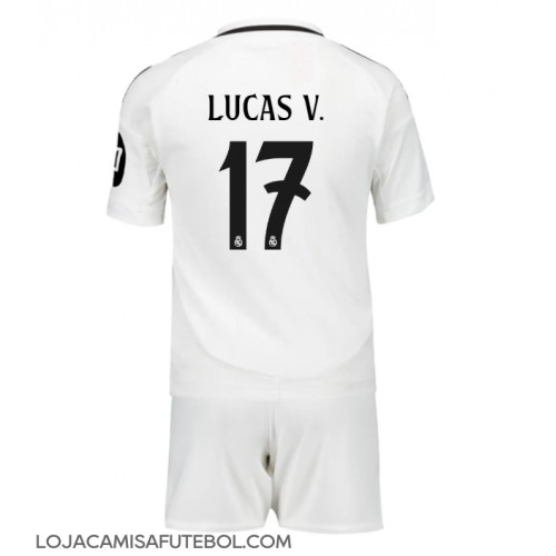 Camisa de Futebol Real Madrid Lucas Vazquez #17 Equipamento Principal Infantil 2024-25 Manga Curta (+ Calças curtas)